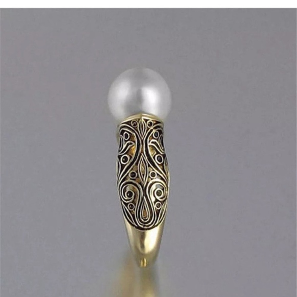 18k Yellow Gold Plated White Pearl Ring Size 6-10 - Picture 4 of 4